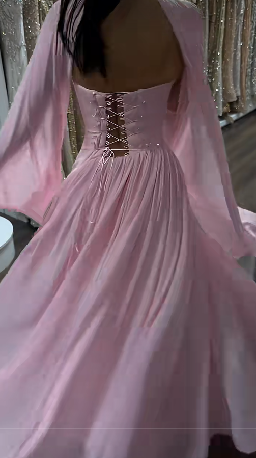 Chic Pink Prom Dress Long Sheath Chiffon Evening Dress ED11340