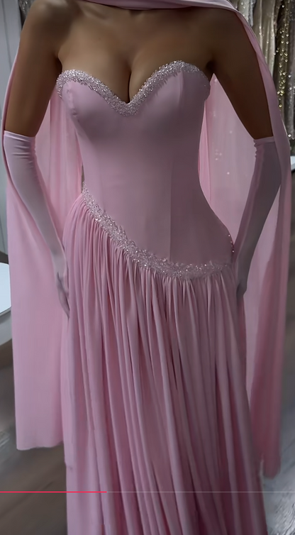 Chic Pink Prom Dress Long Sheath Chiffon Evening Dress ED11340
