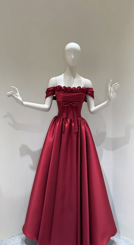 Chic Burgundy Prom Dress Long A-Line Satin Evening Dress  ED11346