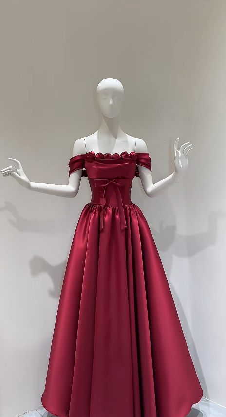 Chic Burgundy Prom Dress Long A-Line Satin Evening Dress  ED11346