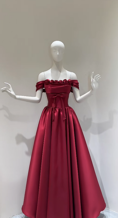 Chic Burgundy Prom Dress Long A-Line Satin Evening Dress  ED11346