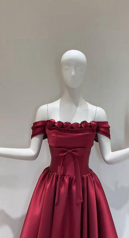 Chic Burgundy Prom Dress Long A-Line Satin Evening Dress  ED11346
