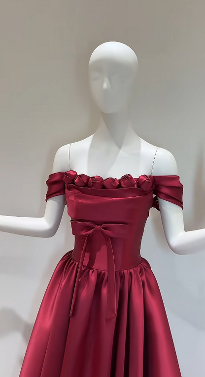 Chic Burgundy Prom Dress Long A-Line Satin Evening Dress  ED11346