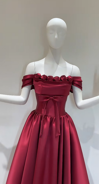 Chic Burgundy Prom Dress Long A-Line Satin Evening Dress  ED11346