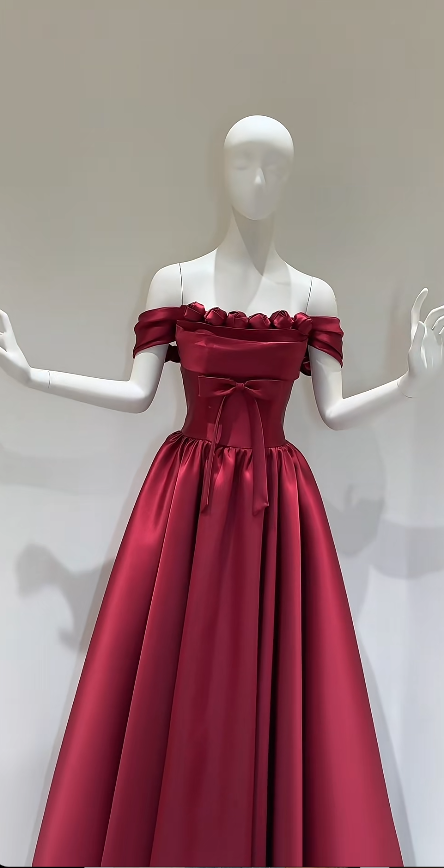 Chic Burgundy Prom Dress Long A-Line Satin Evening Dress  ED11346