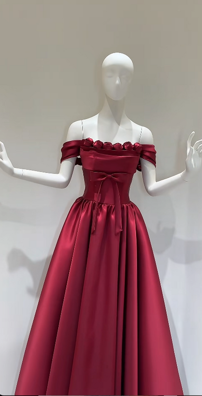 Chic Burgundy Prom Dress Long A-Line Satin Evening Dress  ED11346