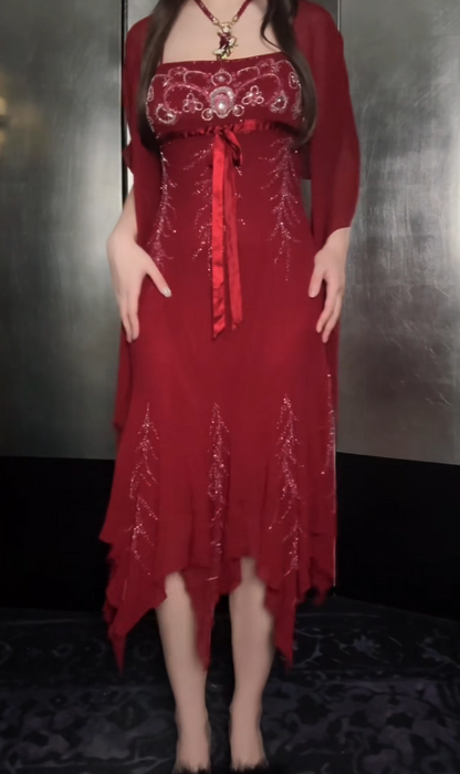 Chic Burgundy Prom Dress Long Sheath Chiffon Beaded Evening Dress  ED11347