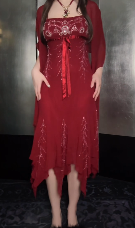 Chic Burgundy Prom Dress Long Sheath Chiffon Beaded Evening Dress  ED11347