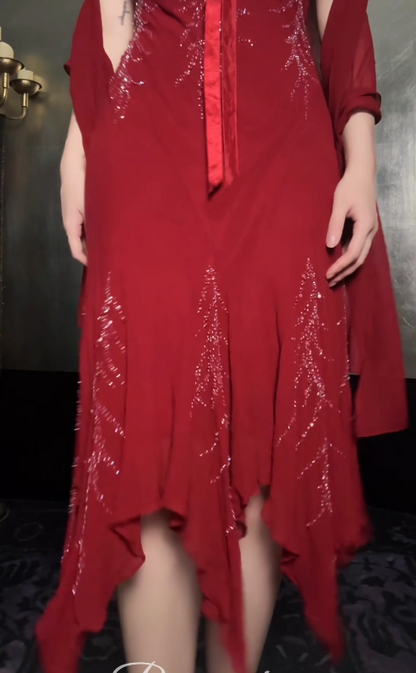 Chic Burgundy Prom Dress Long Sheath Chiffon Beaded Evening Dress  ED11347