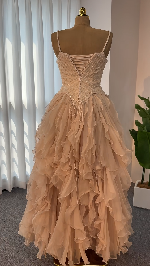 Robe de bal chic rose longue trapèze en mousseline robe de soirée ED11348