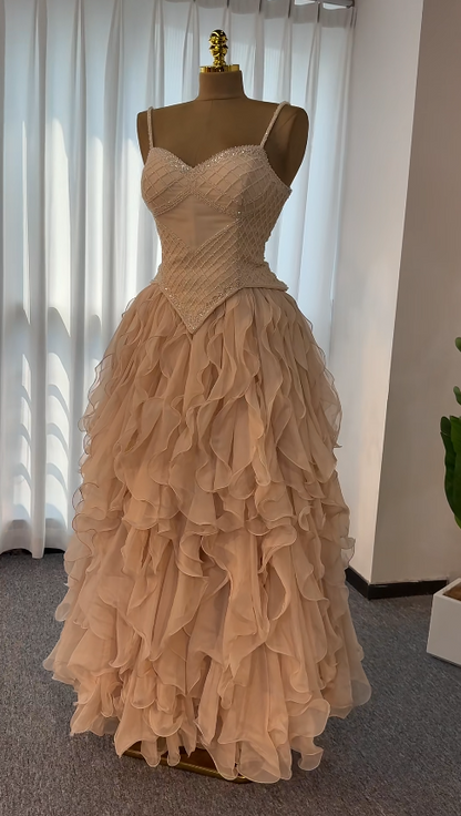 Robe de bal chic rose longue trapèze en mousseline robe de soirée ED11348