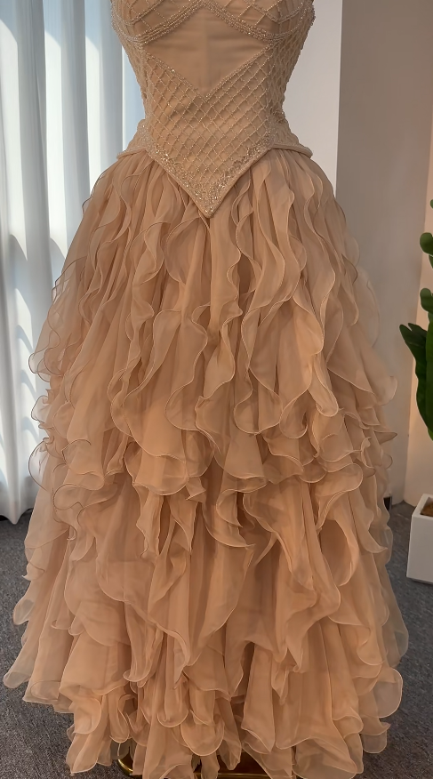Robe de bal chic rose longue trapèze en mousseline robe de soirée ED11348