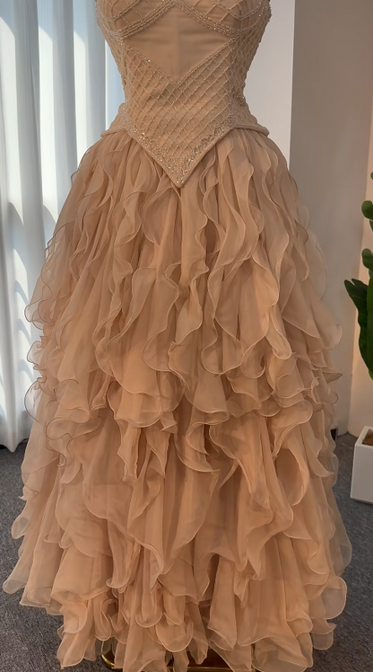 Robe de bal chic rose longue trapèze en mousseline robe de soirée ED11348