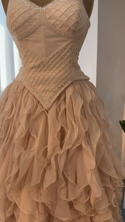 Robe de bal chic rose longue trapèze en mousseline robe de soirée ED11348