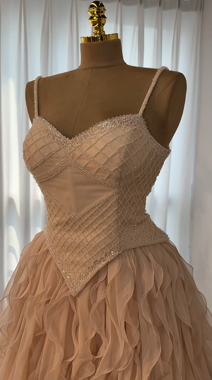 Robe de bal chic rose longue trapèze en mousseline robe de soirée ED11348