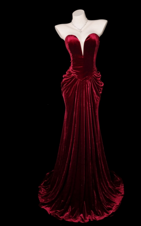 Chic Burgundy Prom Dress Long Sheath Velvet Evening Dress ED11350