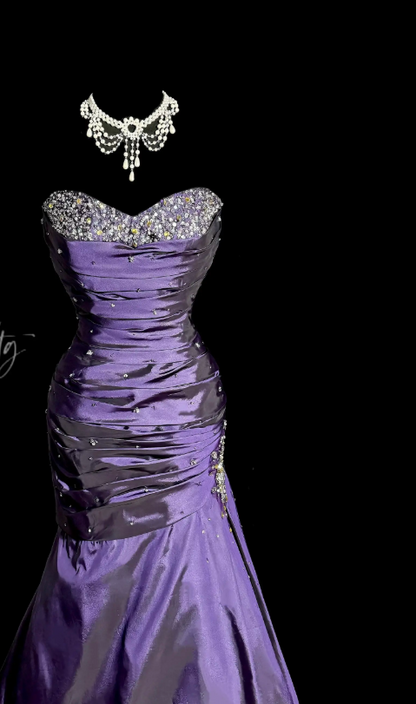 Robe de bal chic violette longue fourreau en satin robe de soirée ED11352