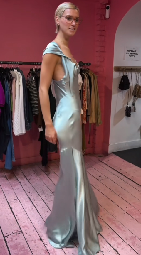 Chic Sage Prom Dress Long Sheath Satin Evening Dress ED11353