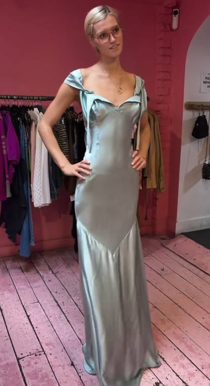 Robe de bal chic sauge longue fourreau en satin robe de soirée ED11353