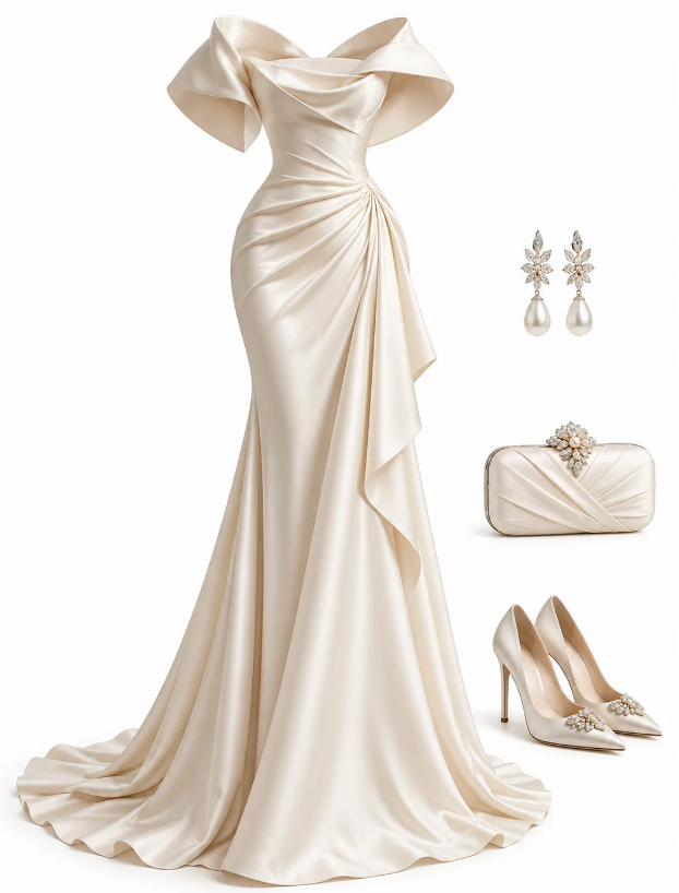 Robe de bal chic blanche longue fourreau de soirée en satin ED11355