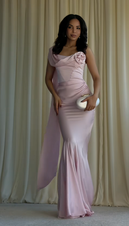 Superbe robe de bal rose fourreau longue en satin ED11360