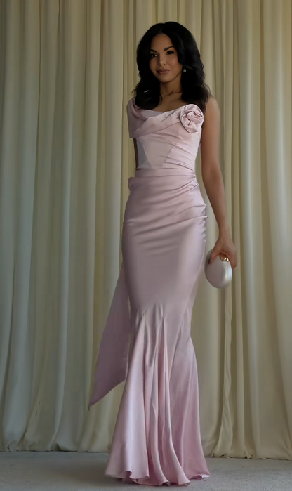 Superbe robe de bal rose fourreau longue en satin ED11360