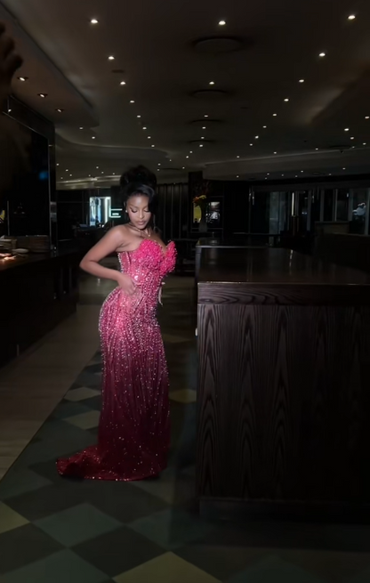 Robe de bal rose magnifique, robe de soirée longue fourreau en tulle ED11365