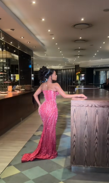 Robe de bal rose magnifique, robe de soirée longue fourreau en tulle ED11365