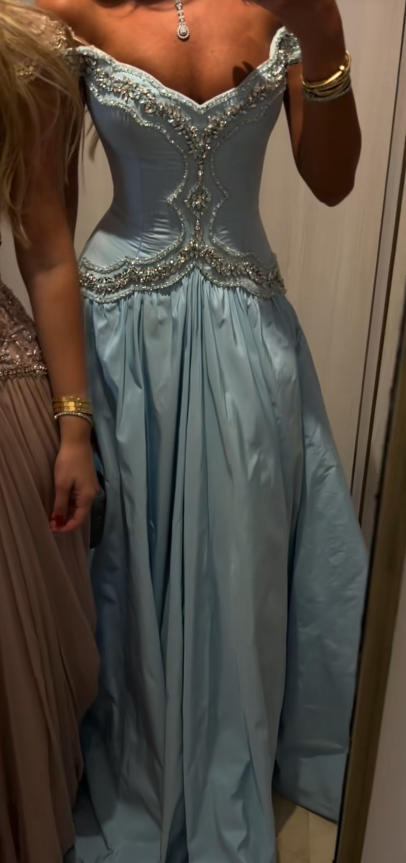 Gorgeous Blue Prom Dress A-Line Satin Beaded Long Evening Dress ED11367