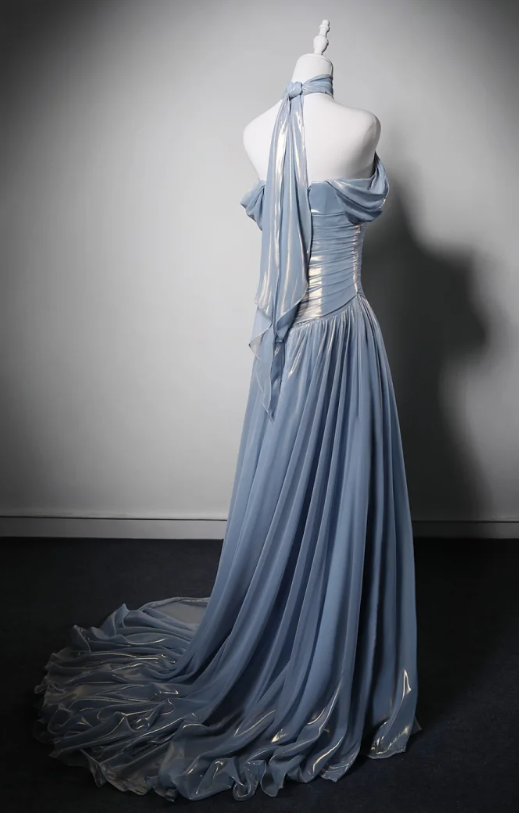 Robe de bal bleu magnifique, robe de soirée longue fourreau en satin métallisé ED11377