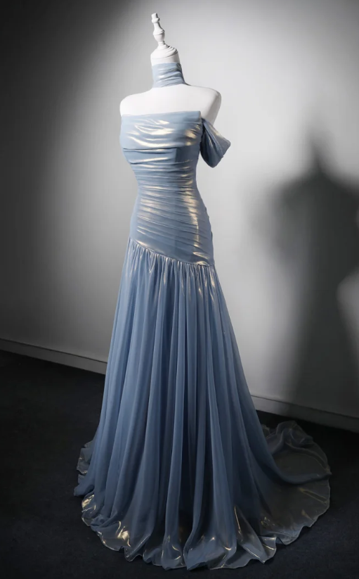 Robe de bal bleu magnifique, robe de soirée longue fourreau en satin métallisé ED11377