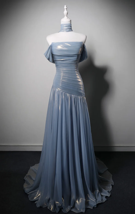 Robe de bal bleu magnifique, robe de soirée longue fourreau en satin métallisé ED11377