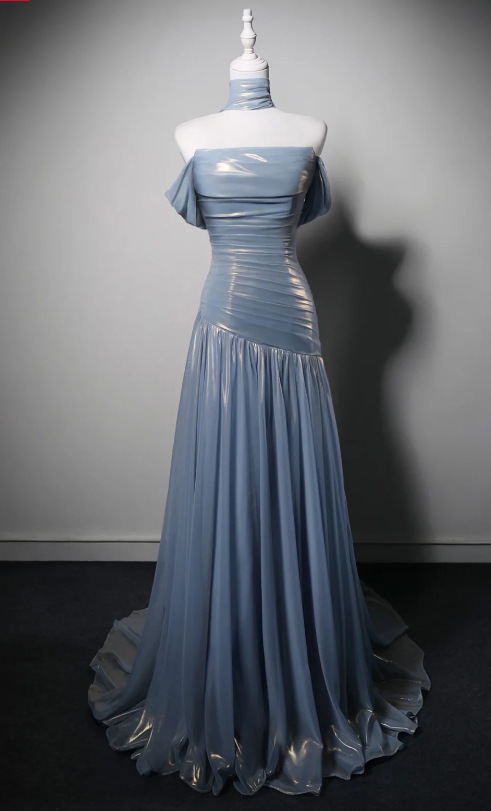 Robe de bal bleu magnifique, robe de soirée longue fourreau en satin métallisé ED11377