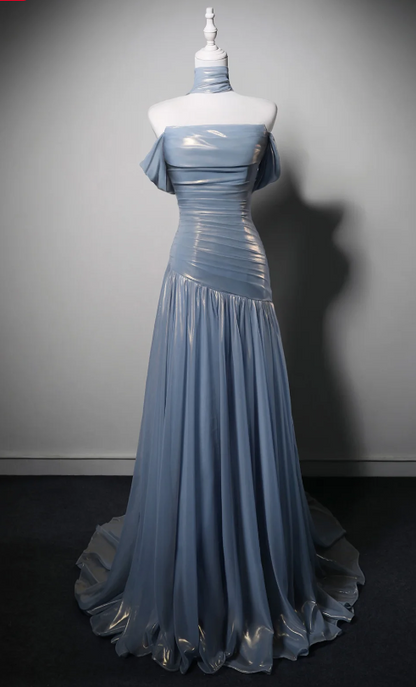 Robe de bal bleu magnifique, robe de soirée longue fourreau en satin métallisé ED11377
