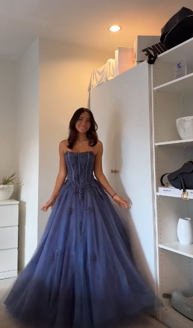 Gorgeous Blue Prom Dress A-Line Tulle Long Evening Dress ED11380