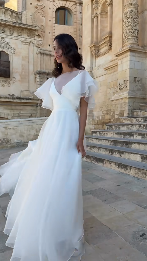 Timeless White A-Line Wedding Dress Chiffon Bridal Gown ED11386