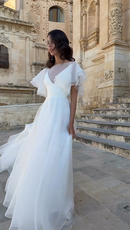 Timeless White A-Line Wedding Dress Chiffon Bridal Gown ED11386