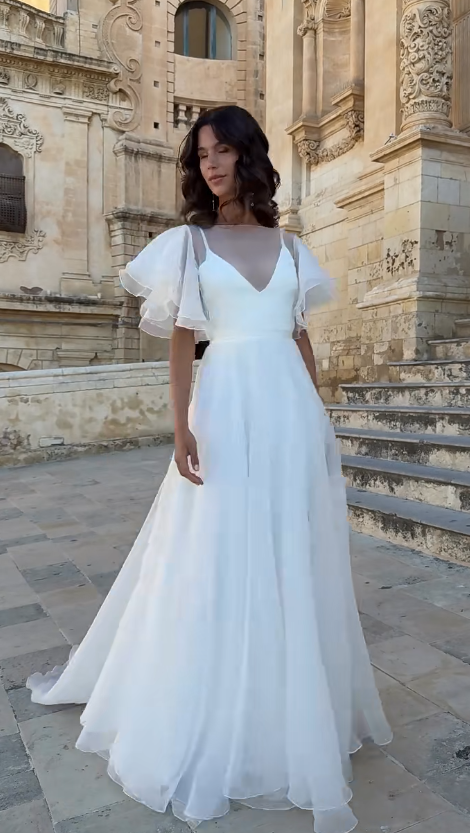 Timeless White A-Line Wedding Dress Chiffon Bridal Gown ED11386