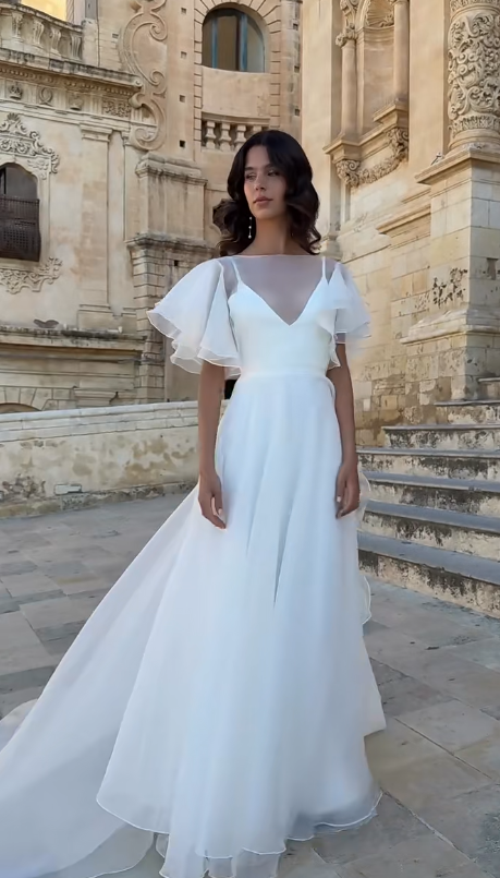 Timeless White A-Line Wedding Dress Chiffon Bridal Gown ED11386