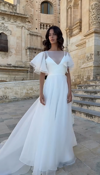 Timeless White A-Line Wedding Dress Chiffon Bridal Gown ED11386