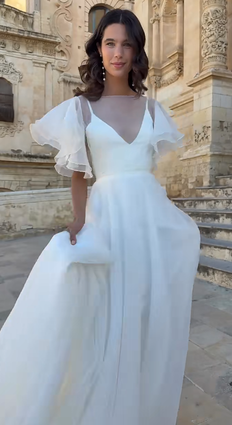 Timeless White A-Line Wedding Dress Chiffon Bridal Gown ED11386