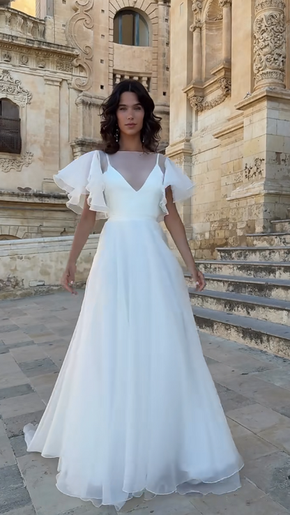 Timeless White A-Line Wedding Dress Chiffon Bridal Gown ED11386