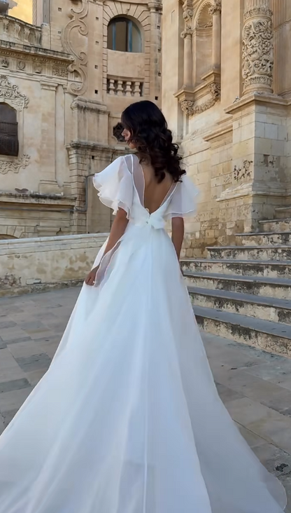 Timeless White A-Line Wedding Dress Chiffon Bridal Gown ED11386