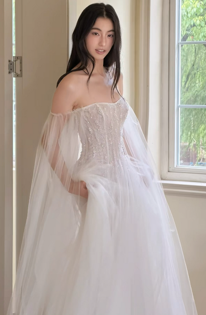 Robe de mariée trapèze intemporelle en tulle blanc ED11392