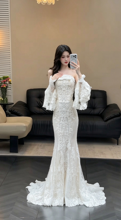 Timeless White Mermaid Wedding Dress Lace Bridal Gown ED11393