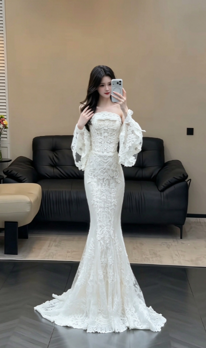 Timeless White Mermaid Wedding Dress Lace Bridal Gown ED11393