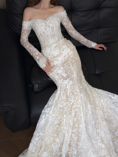 Timeless White Mermaid Wedding Dress Lace Bridal Gown ED11396