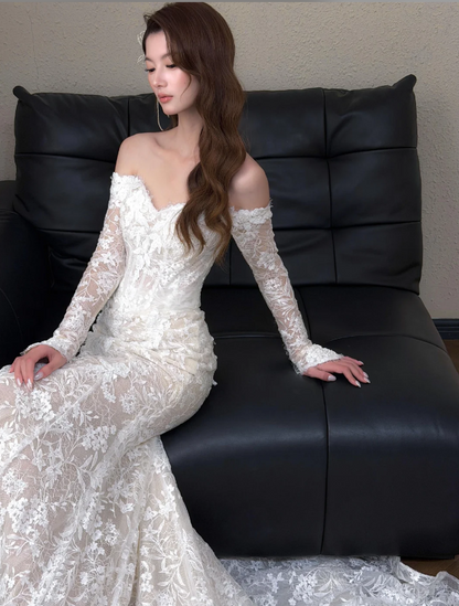 Timeless White Mermaid Wedding Dress Lace Bridal Gown ED11396
