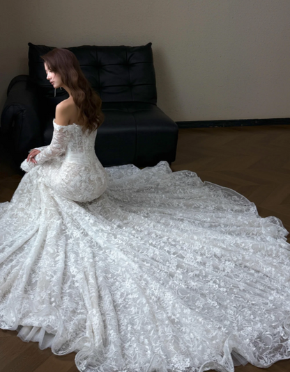 Timeless White Mermaid Wedding Dress Lace Bridal Gown ED11396