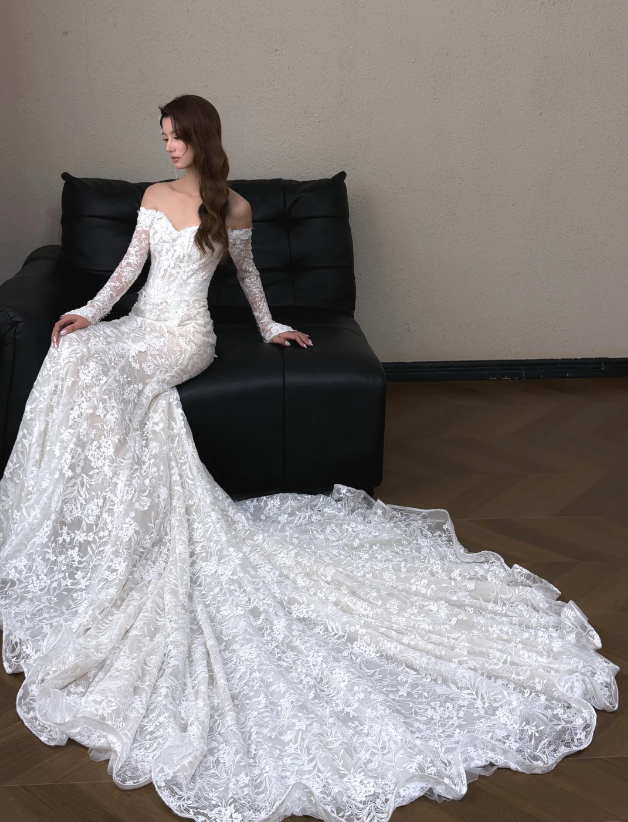 Timeless White Mermaid Wedding Dress Lace Bridal Gown ED11396